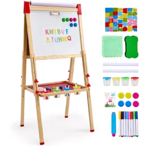 Kids Wooden Art Easel – Double-Sided Magnetic Drawing Board