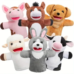 Kids Hand Puppet Set – 6PCS Animal Plush Puppets with Moving Mouths