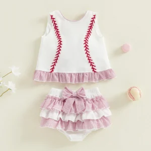 Baby Girl Baseball Outfit – Ruffle Tank Top & Shorts Set