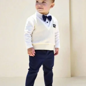 Baby Boy Formal Outfit Set – Knit Sweater with Bow Tie & Pants