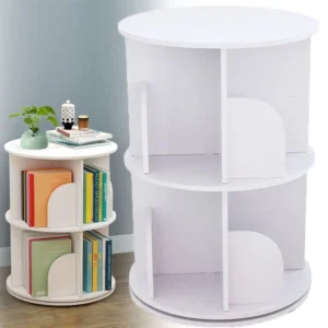 360° Rotating Bookshelf – 2 Tier Space-Saving Organizer