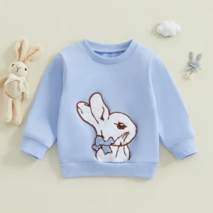 Adorable Easter Bunny  with Floral Embroidery and Ruffle Sleeves for Infant Girls