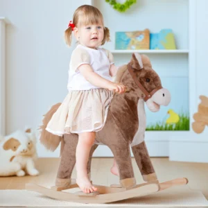 Kids Rocking Horse – Plush Ride-On with Wooden Base