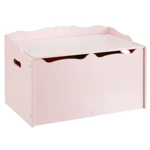 Kids Wooden Toy Storage Chest with Safety Lid, Pink, 30 x 18 x 19
