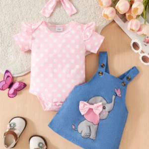 Short Sleeve Polka Dot Romper + Elephant Romper