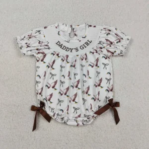 Baby Girls Smocked Ruffle Rompers 'Daddy's Girl' with Bows Duck Hunting Theme Cute Casual Outfit for Little Girls